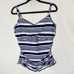 Azura Striped Navy Blue and White Swim Top Bikini Top Tank Top 16